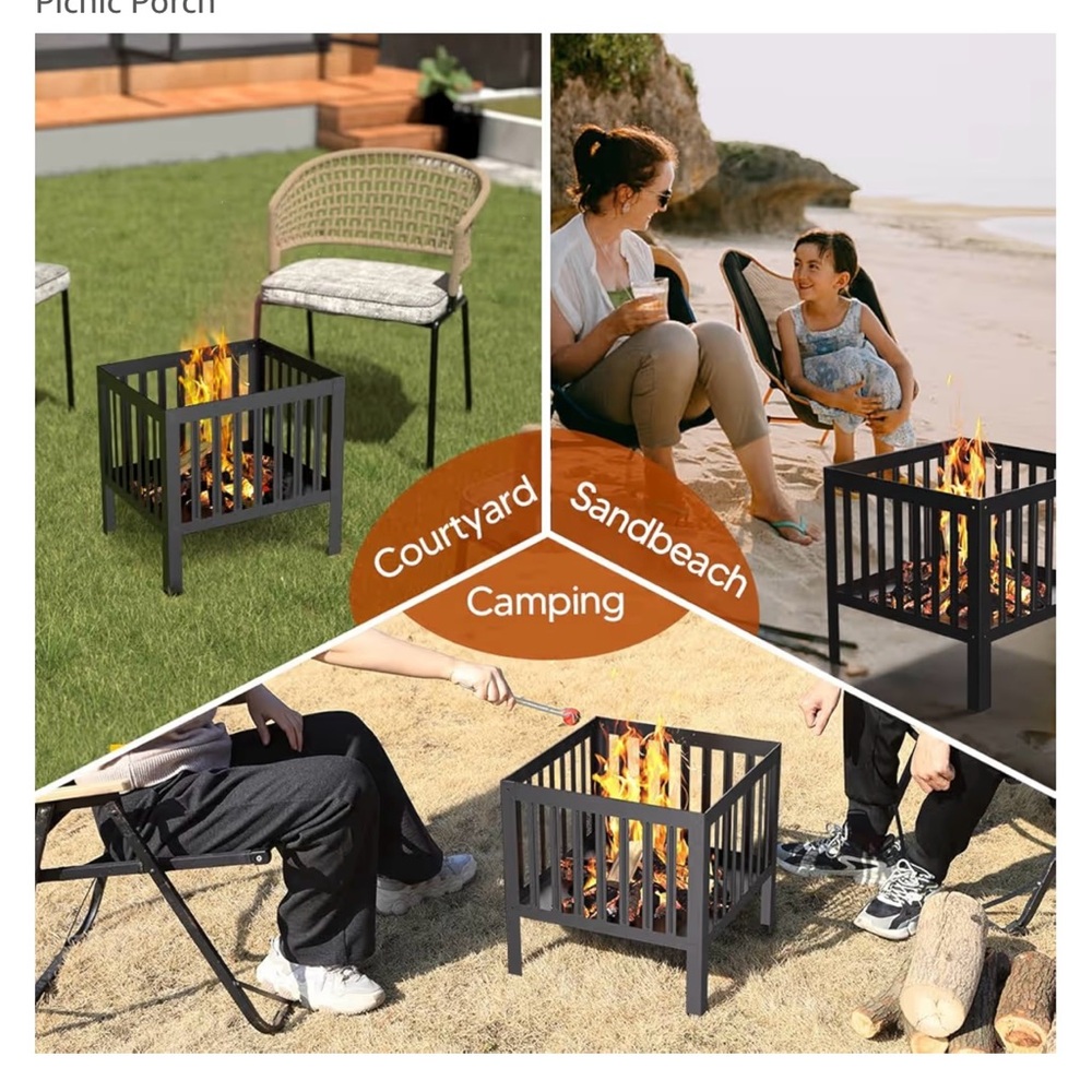 Black Metal Fire Pit for Outdoor Use